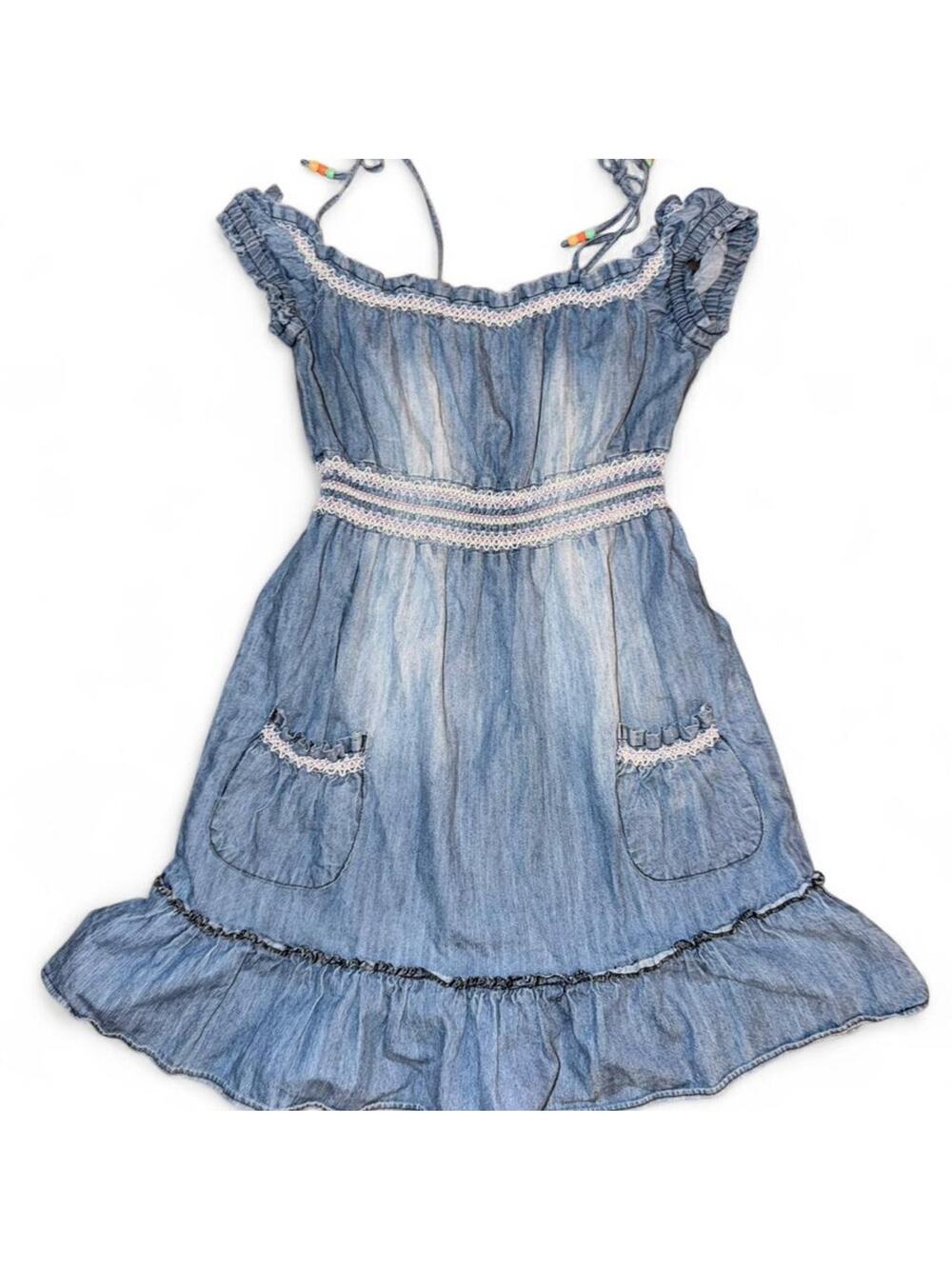 y2k wet seal denim babydoll dress with beaded detailing
